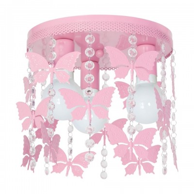 Παιδικό Φωτιστικό Οροφής ANGELICA μεταλλικό 3xΕ27 Ροζ με πεταλούδες και κρύσταλλα